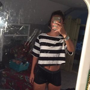 Black and white striped crop top